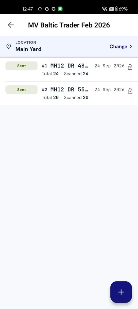 Gate entry on the phone: two lorries received and scanned